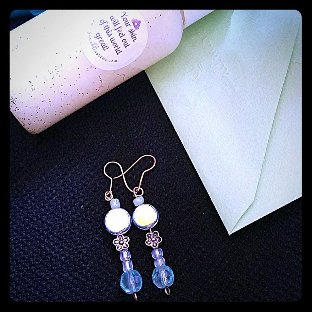 Soft & Golden* Blue and Gold Glass  bead earrings*